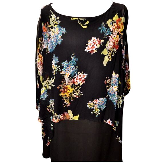 Karen Kane Tops - Karen Kane Black Floral Double‎ Layer Chiffon Blouse Top Flattering Size 2x